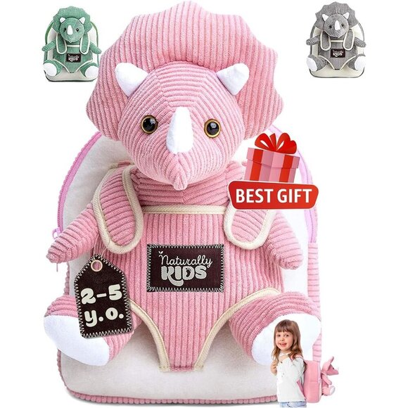 🆕 Girls Pink Dinosaur Toys Triceratop Stuffed Animal  2 3 4 5 Year Old Backpack - Picture 1 of 9